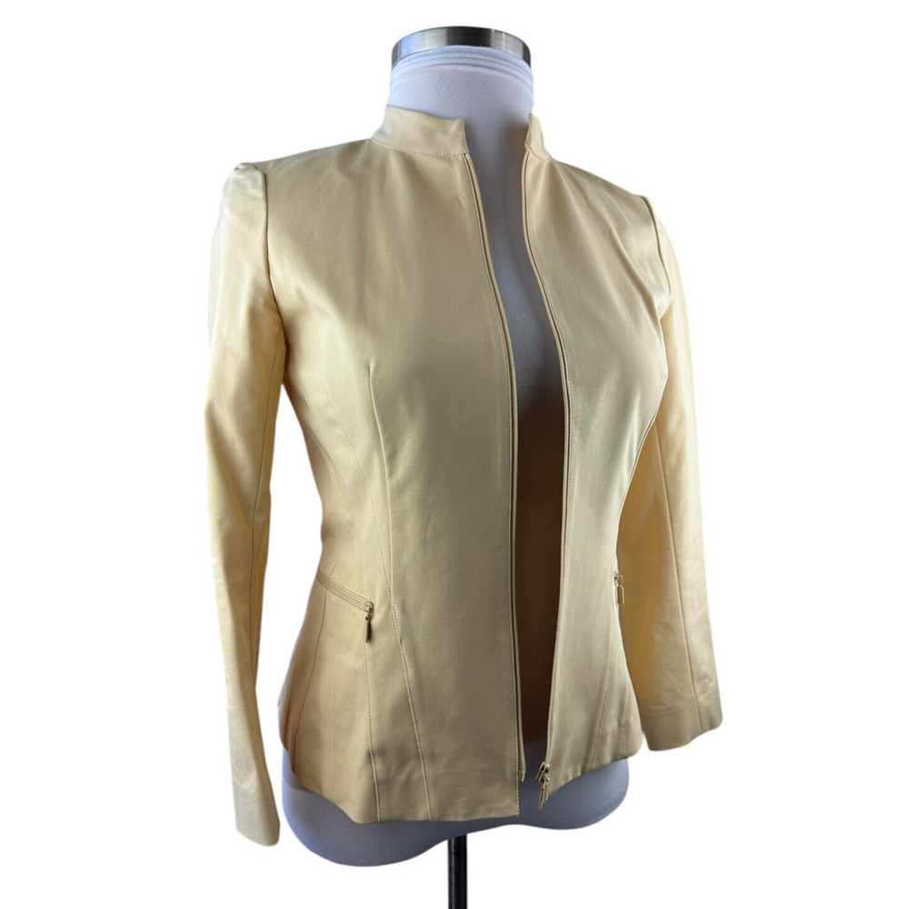 Lafayette 148 New York Pleated Stretch Full Zip Fitted Yellow Jacket Size 6 - Picture 5 of 16